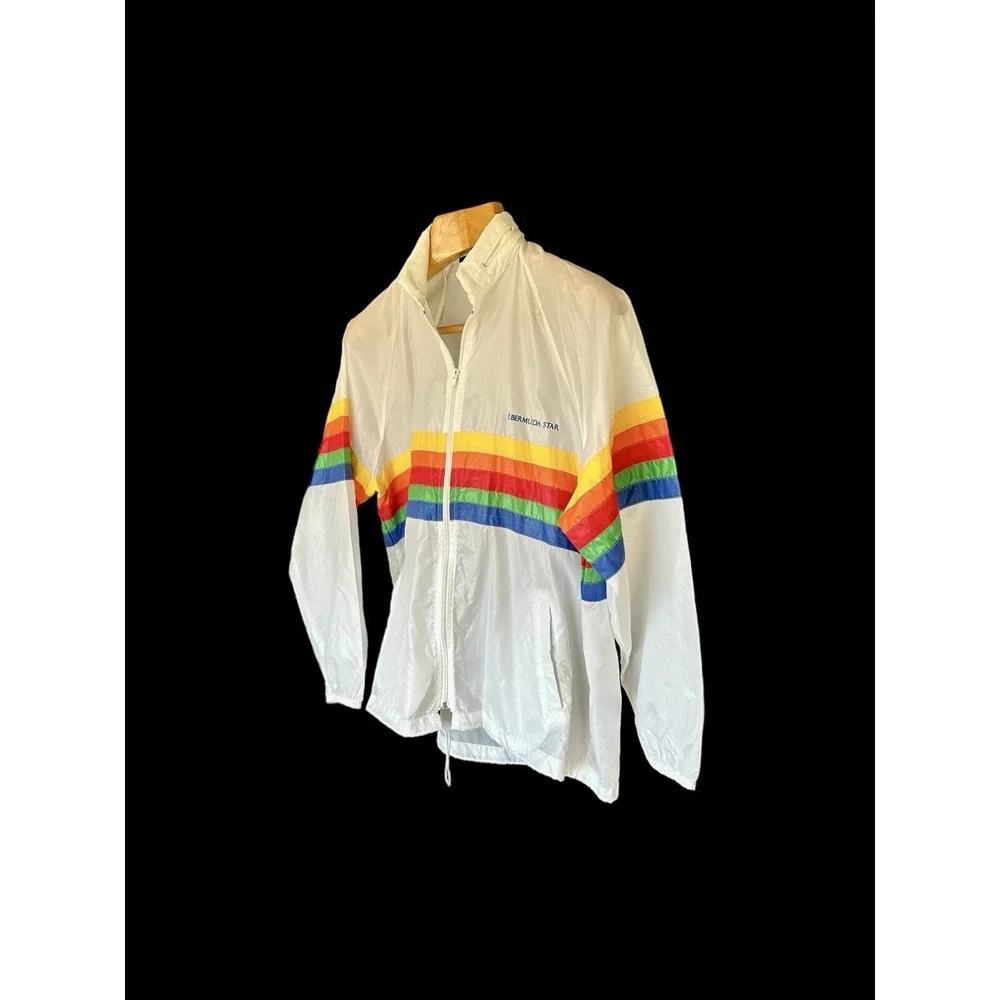 Sherry Rainbow Bermuda‎ Star Rain Jacket Vintage Miami Florida Large